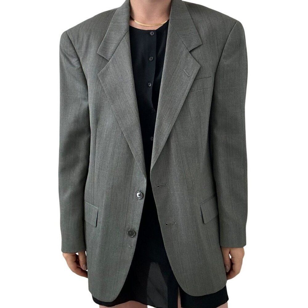 Vintage Christian Dior Mens Gray 100% Wool Sport Coat Oversized Blazer 40R